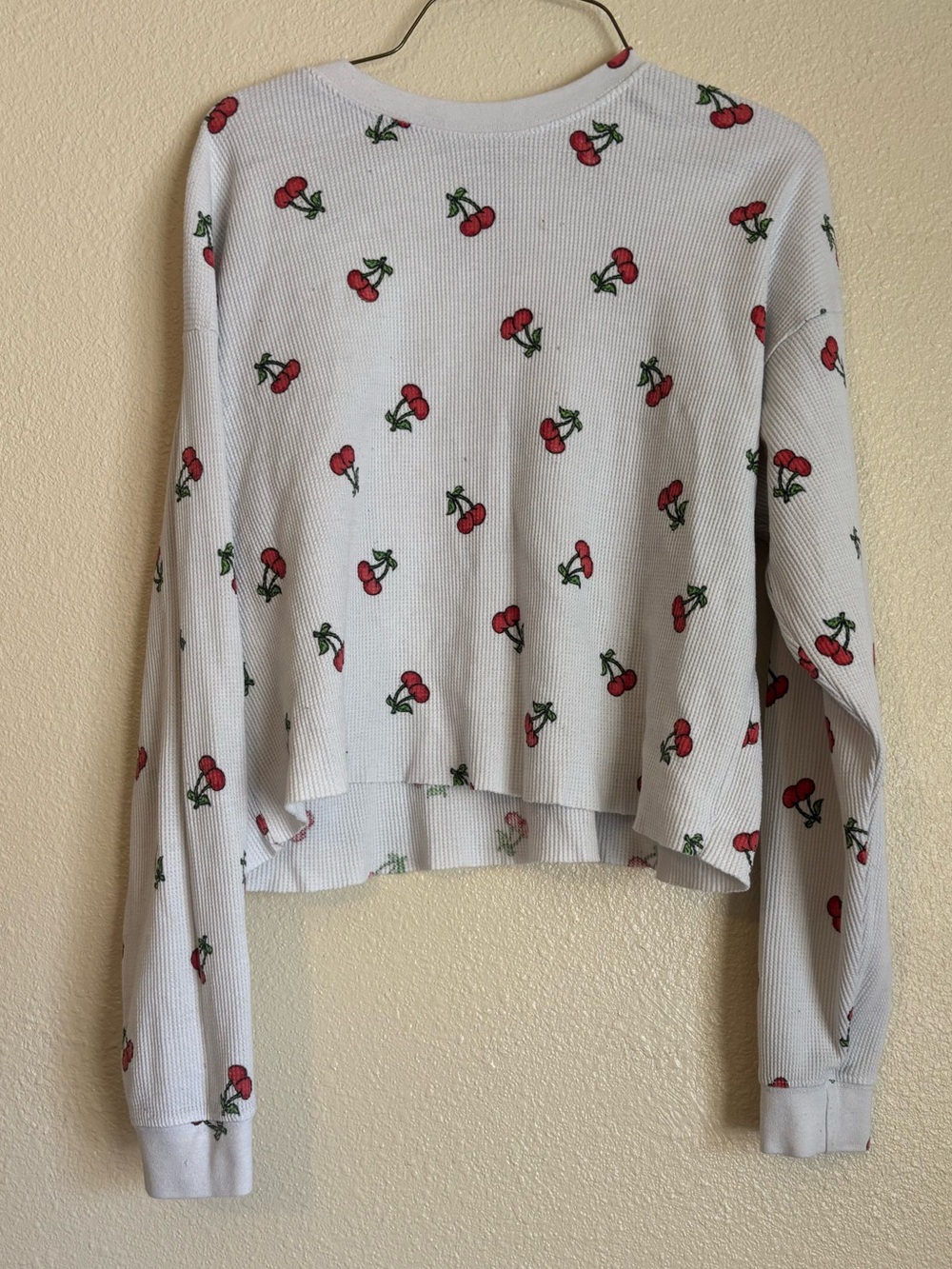 Chemistry White Cherry-Print Waffle Knit Sweatshirt